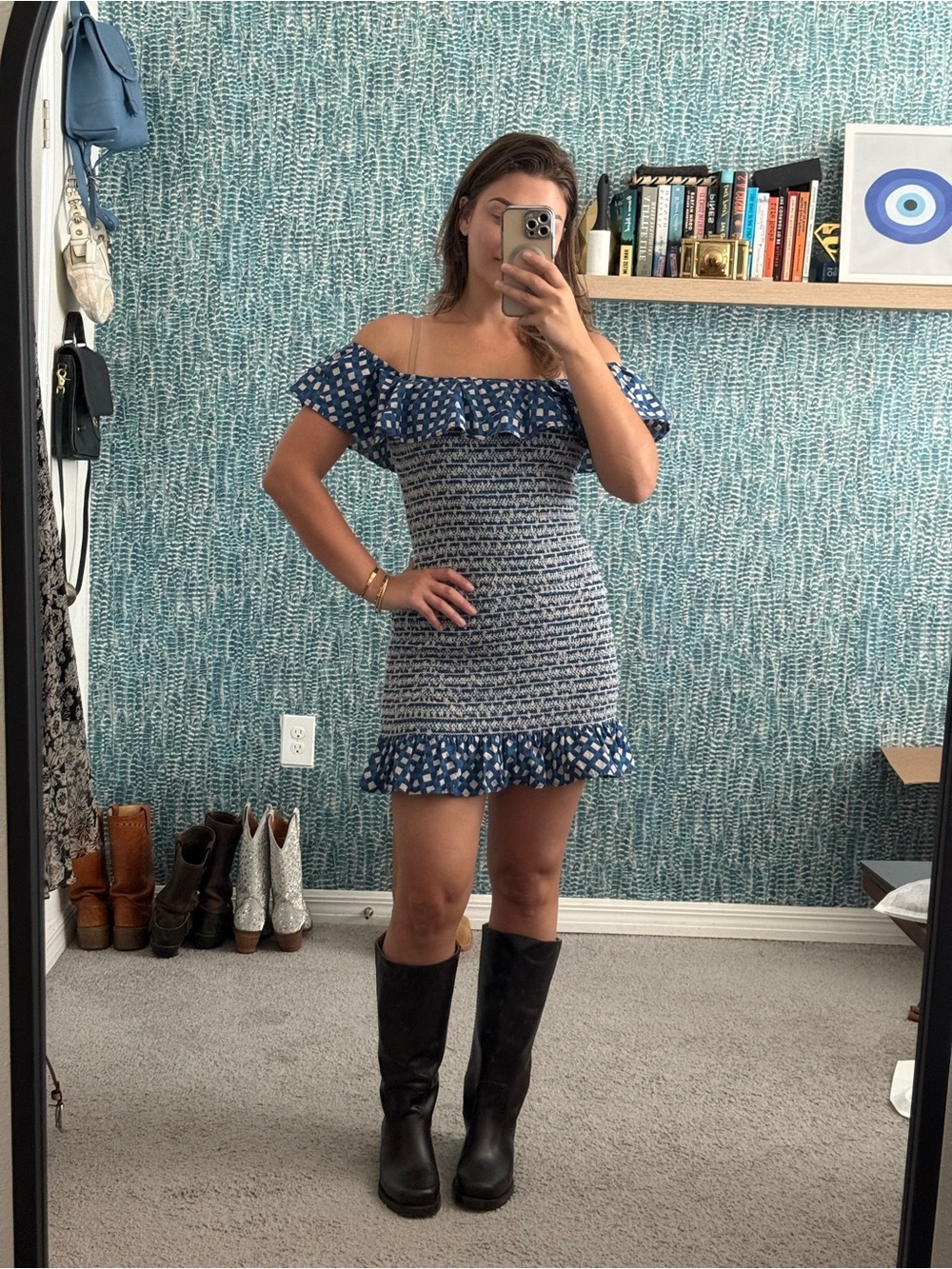 Corey Lynn Calter Anthropologie Off-The-Shoulder Smocked Dress - Picture 6 of 8